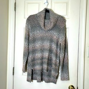 Popcorn Cowl Neck Gray & Pink With Silver Thread Sweater Size XL